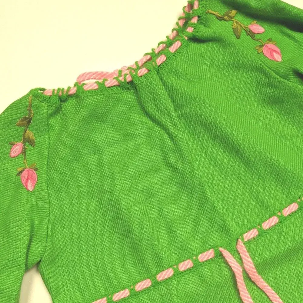 Vintage Ruth of Carolina Dress Girls Size 4T Bright Green Boho
